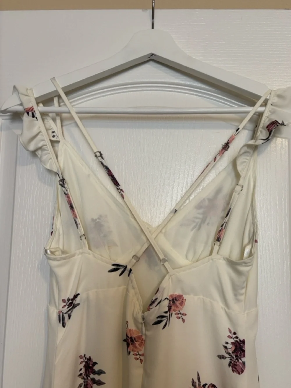 Cream Floral Slip Dress with Pink Rose Print - Picture 3 of 5